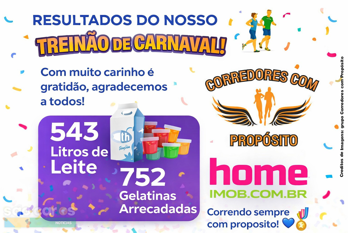 Grupo Corredores com Propósito arrecada mais de 1,2 mil itens em ação solidária de Carnaval em São Carlos