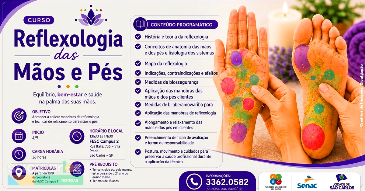 Curso gratuito reflexologia FESC São Carlos: veja como se inscrever