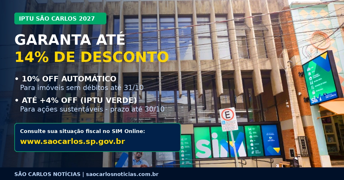 IPTU São Carlos 2027 desconto: veja como garantir até 14% de abatimento